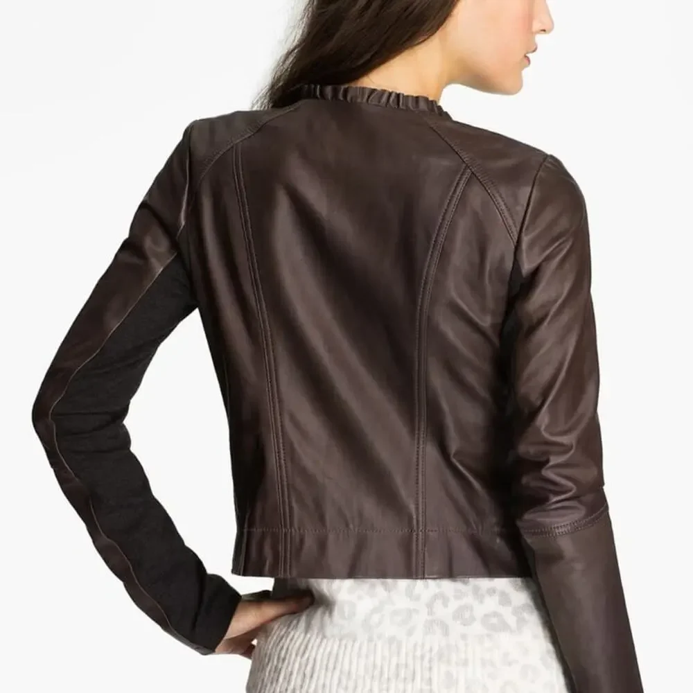 HINGE Ruffle Neck Leather Jacket Small - Picture 2 of 8